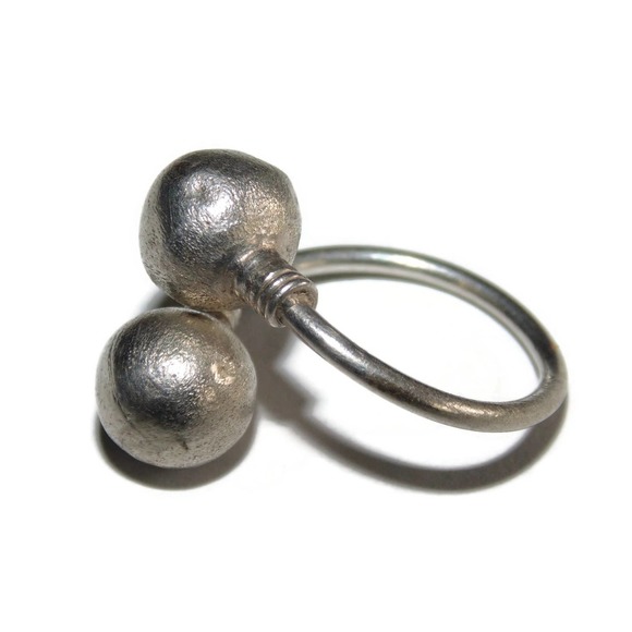 Vintage Estate Modernist Wrap Front Sterling Silver Ball Orb Sphere Ring Size 7 - Picture 2 of 4
